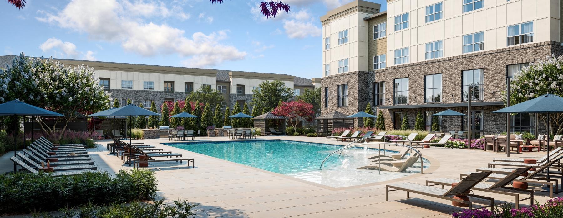 a swimming pool in a courtyard