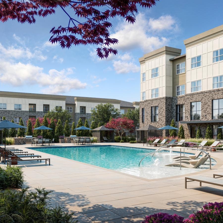 a swimming pool in a courtyard